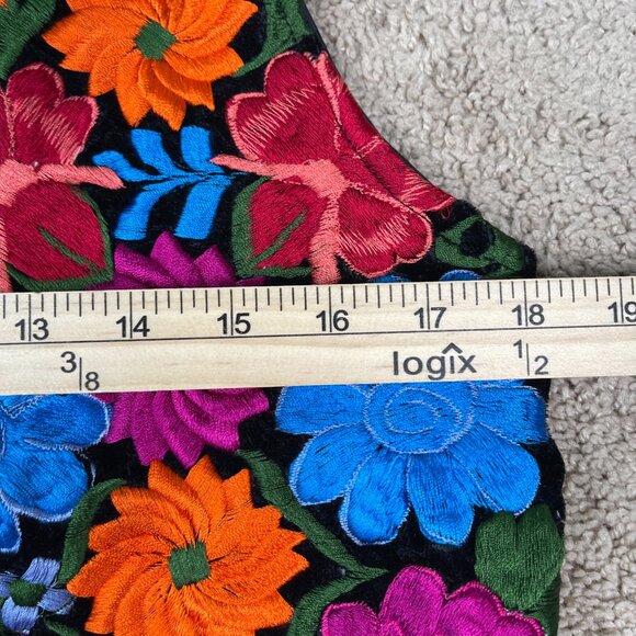 Vintage Floral Vest Womens XL Velvet Embroidered Guatemalan Vintage Bright 80s - Picture 5 of 7